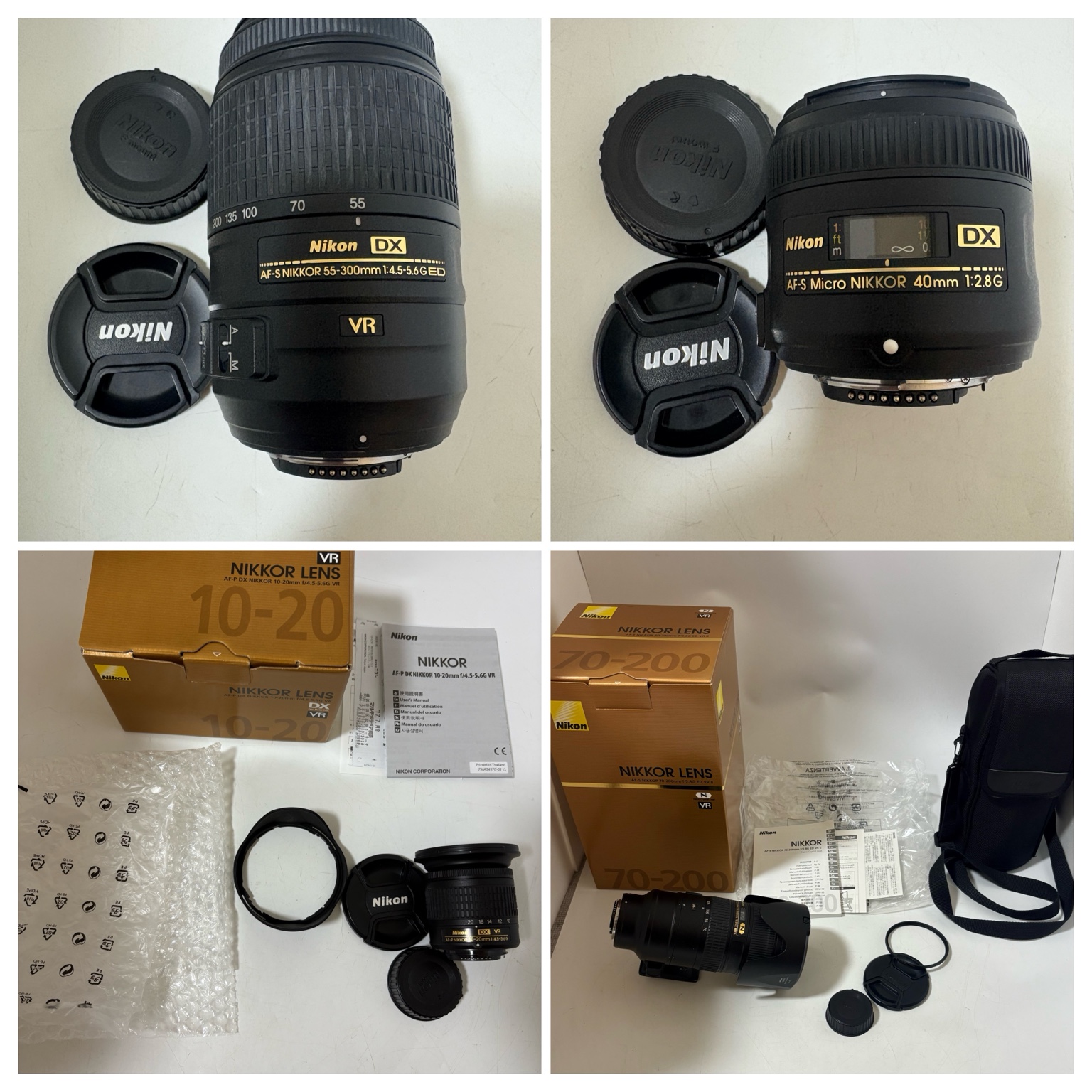 Nikon NIKKOR 55-300mm・40mm・10-20mm・70-200mm交換レンズ